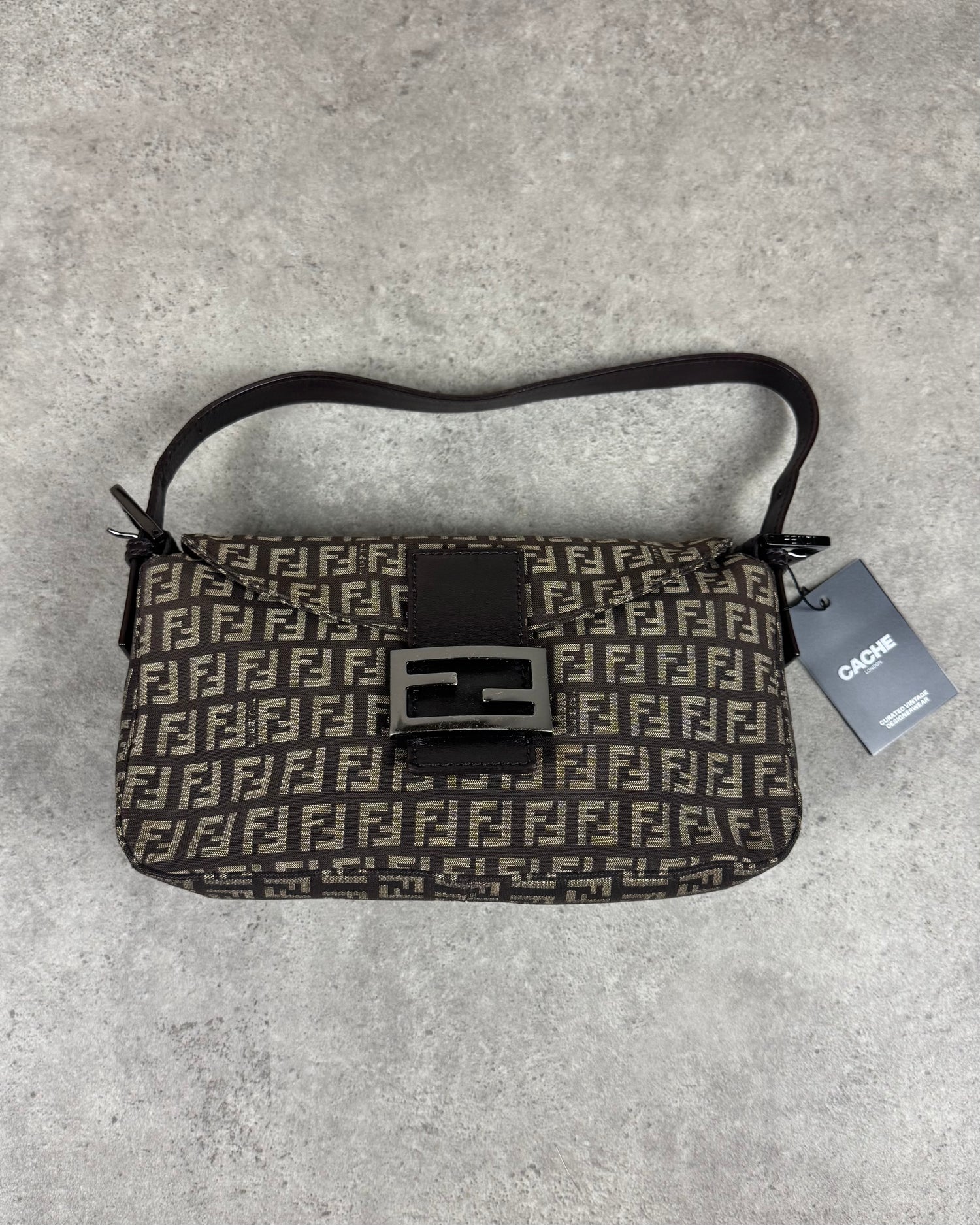 Fendi Zucchino Baguette Canvas and Leather Shoulder Bag