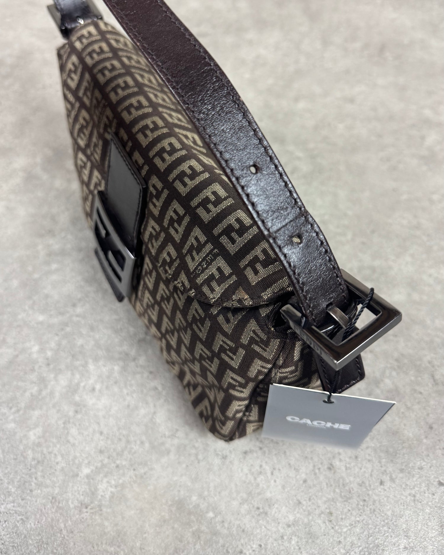 Fendi Zucchino Baguette Canvas and Leather Shoulder Bag
