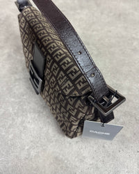 Fendi Zucchino Baguette Canvas and Leather Shoulder Bag