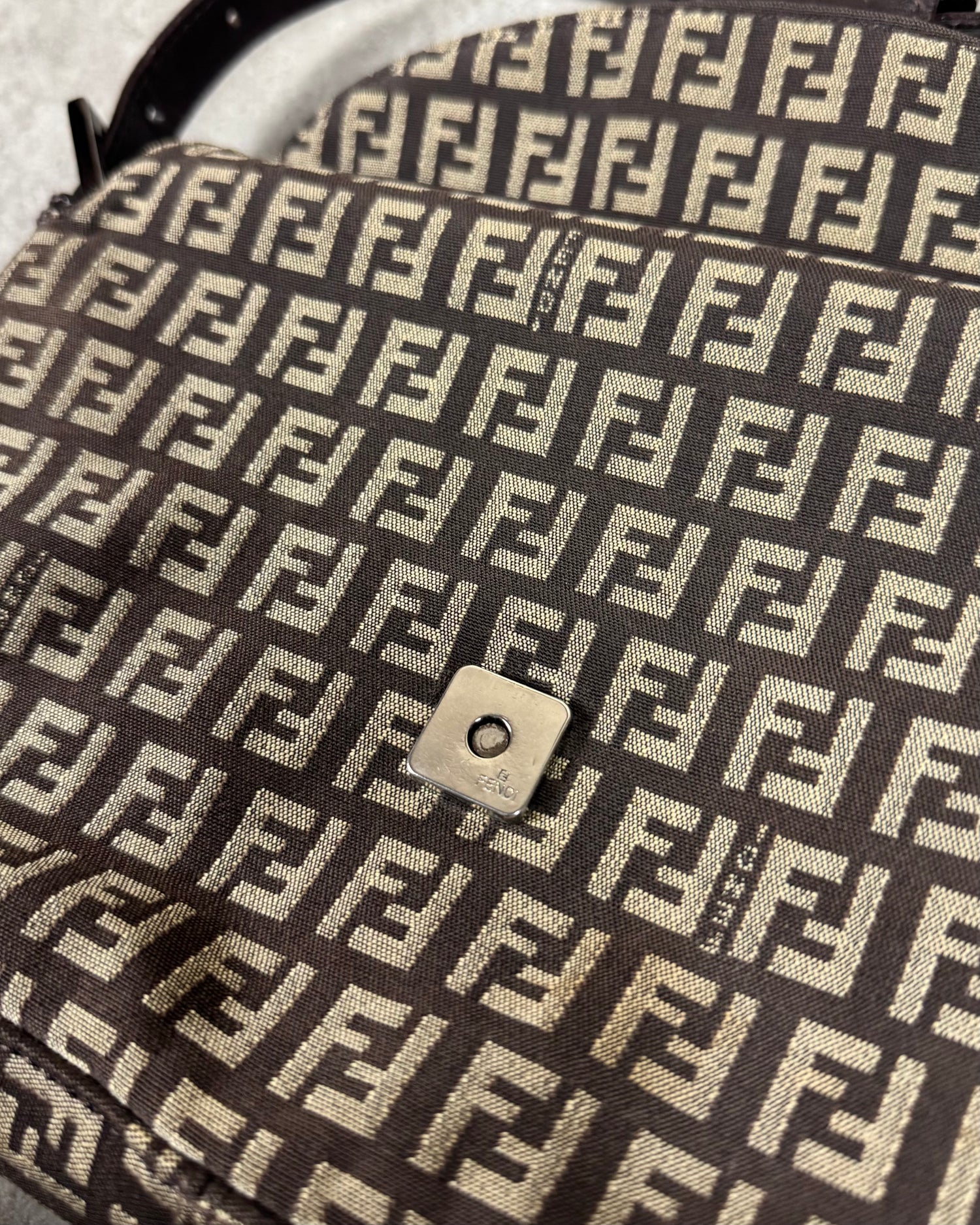 Fendi Zucchino Baguette Canvas and Leather Shoulder Bag