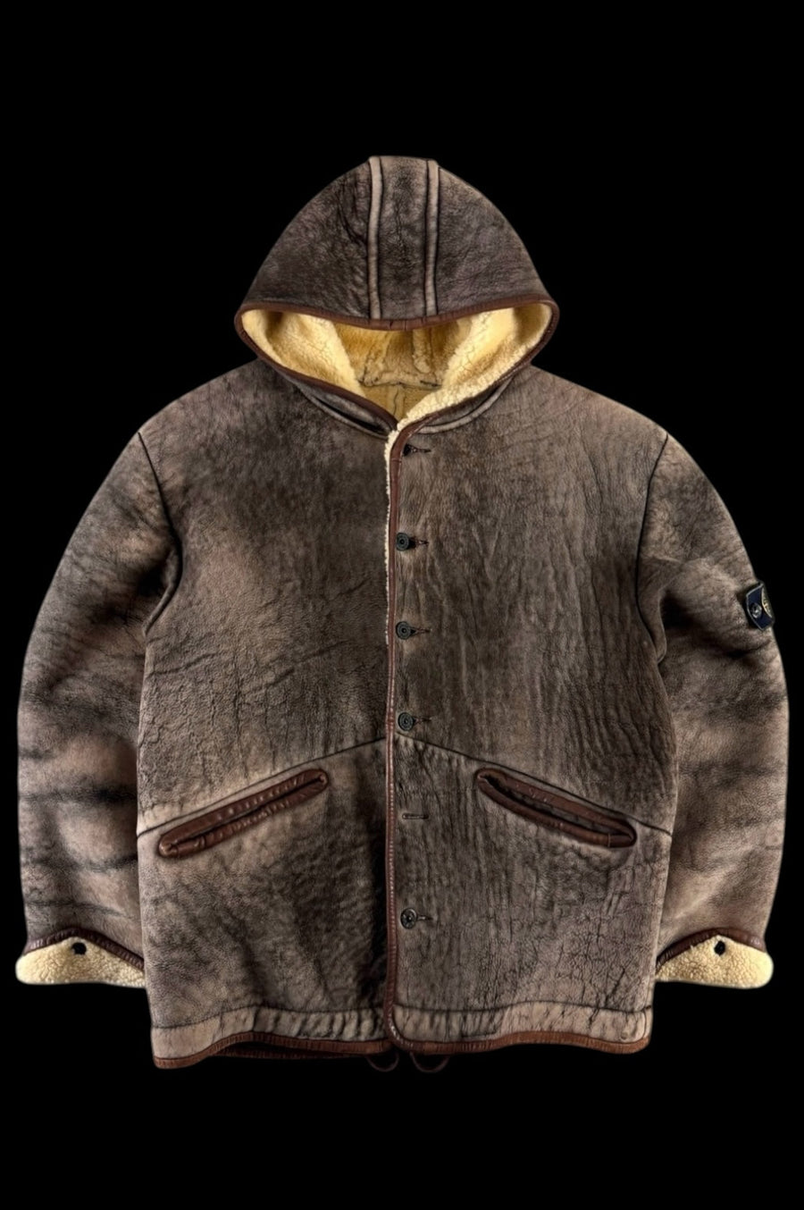 Stone Island 1987 Hooded Sheepskin Shearling Jacket [L]