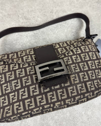 Fendi Zucchino Baguette Canvas and Leather Shoulder Bag