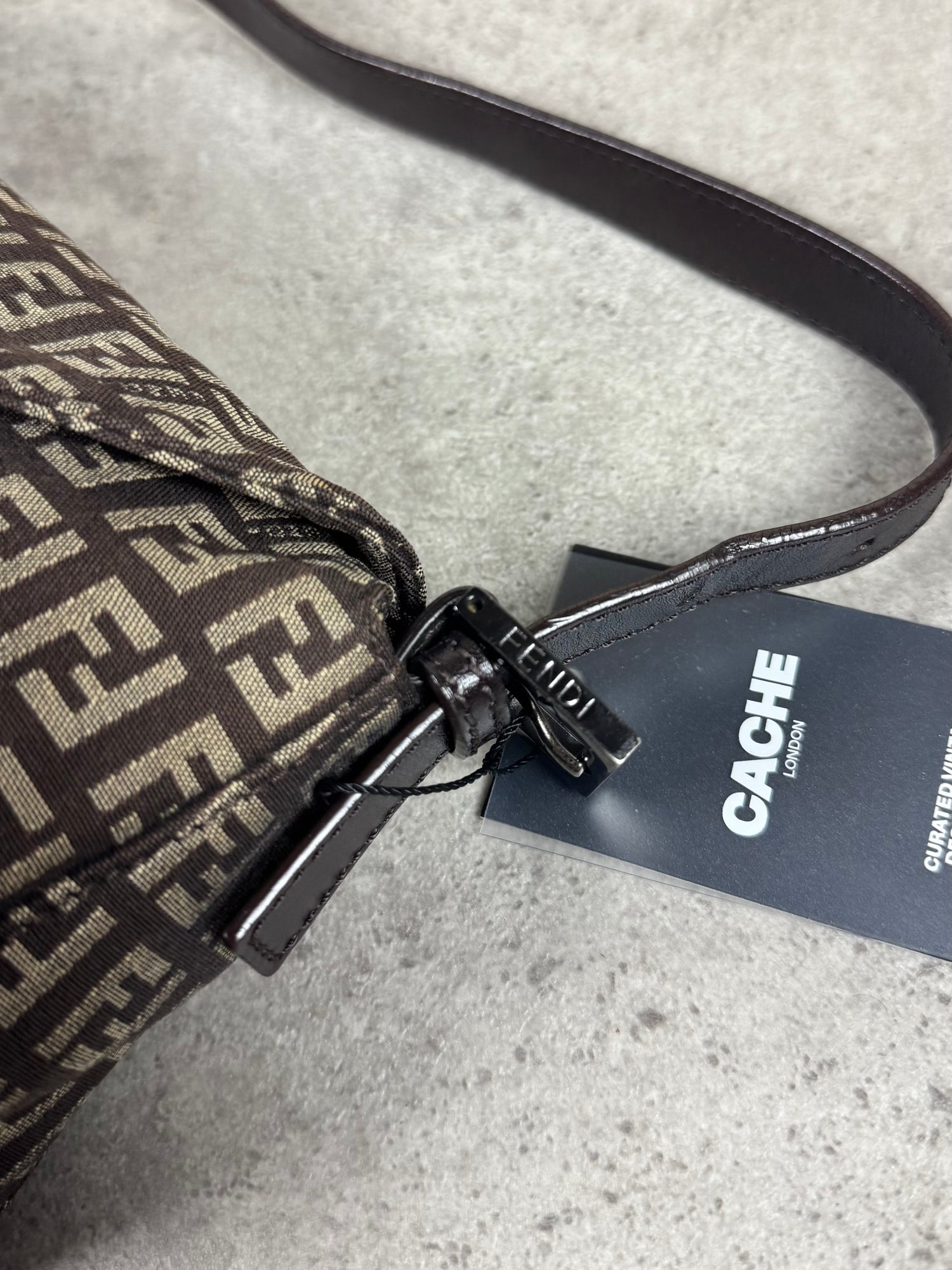 Fendi Zucchino Baguette Canvas and Leather Shoulder Bag