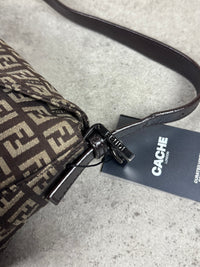 Fendi Zucchino Baguette Canvas and Leather Shoulder Bag