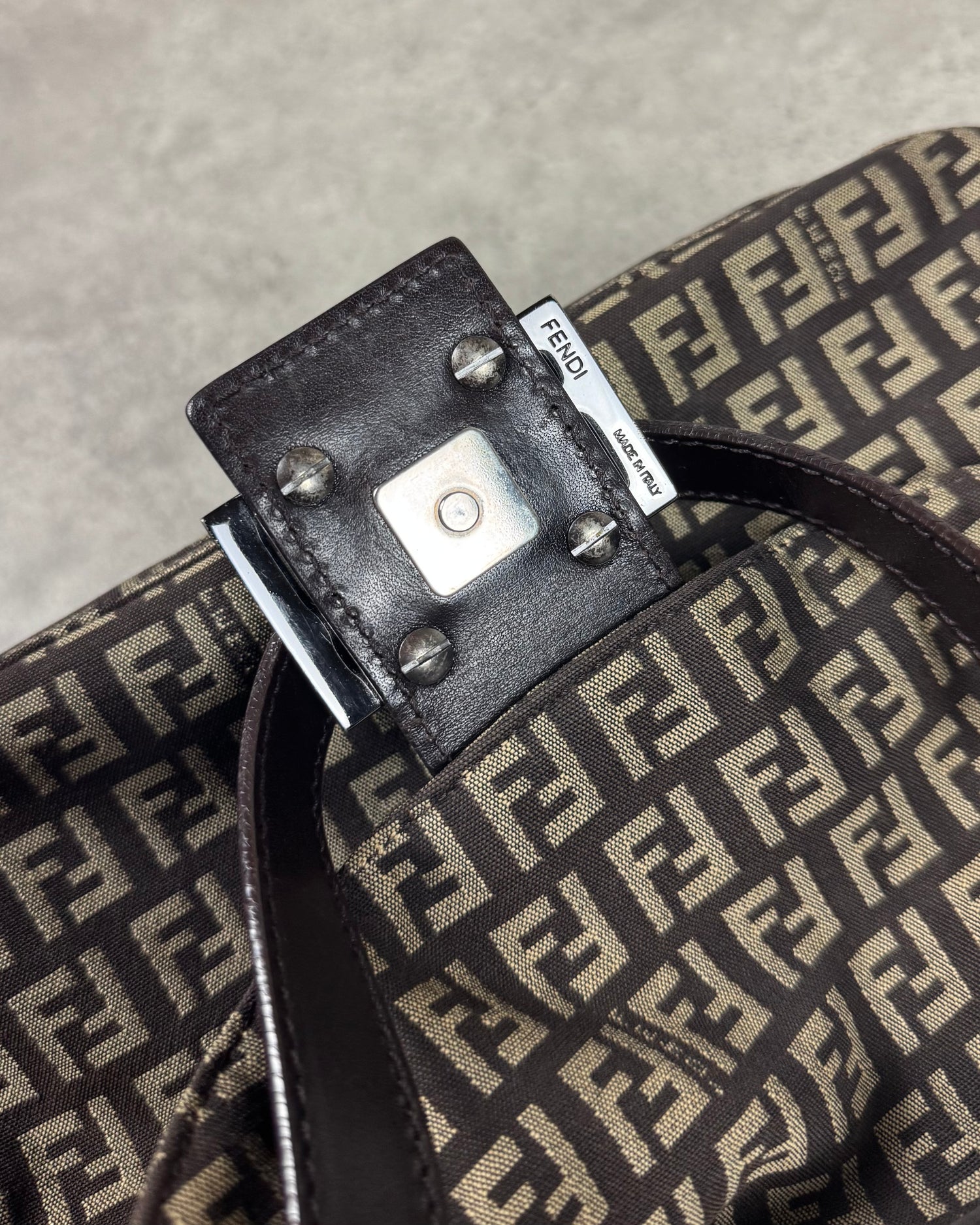 Fendi Zucchino Baguette Canvas and Leather Shoulder Bag