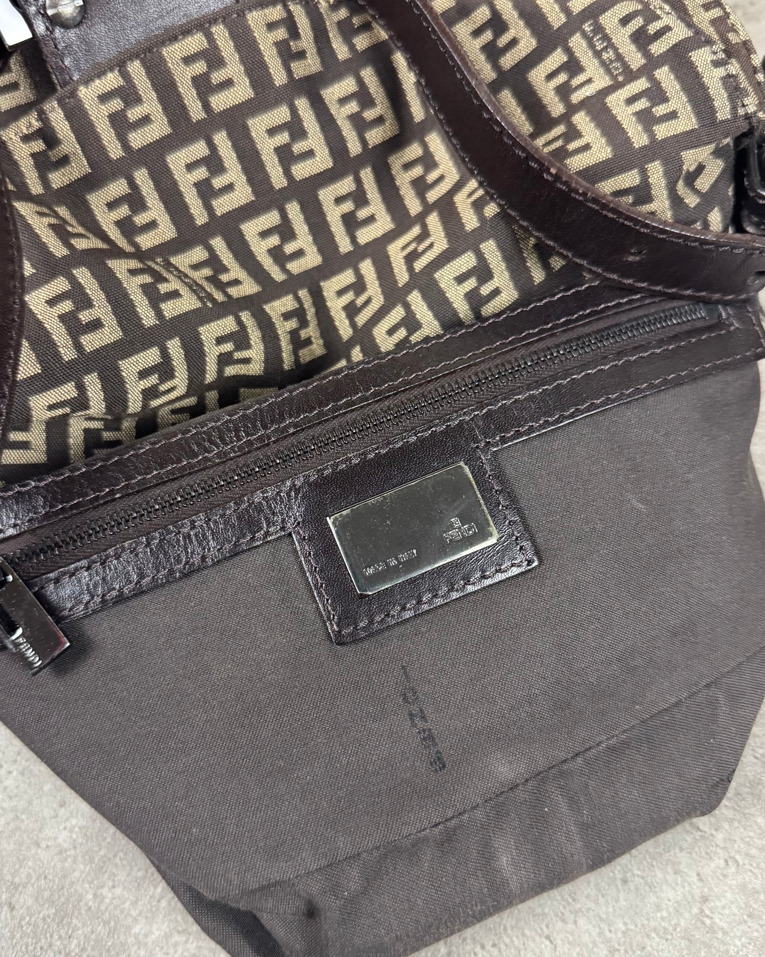 Fendi Zucchino Baguette Canvas and Leather Shoulder Bag