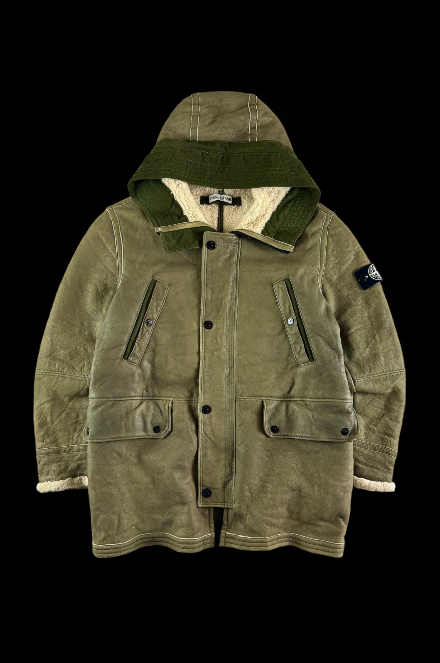 Stone Island 2011 Special Process Sherpa Lined Leather Jacket [XXL]