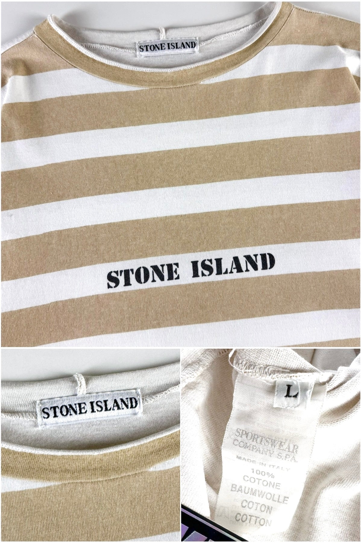 Stone Island 1990’s Spellout Striped T-Shirt [S]