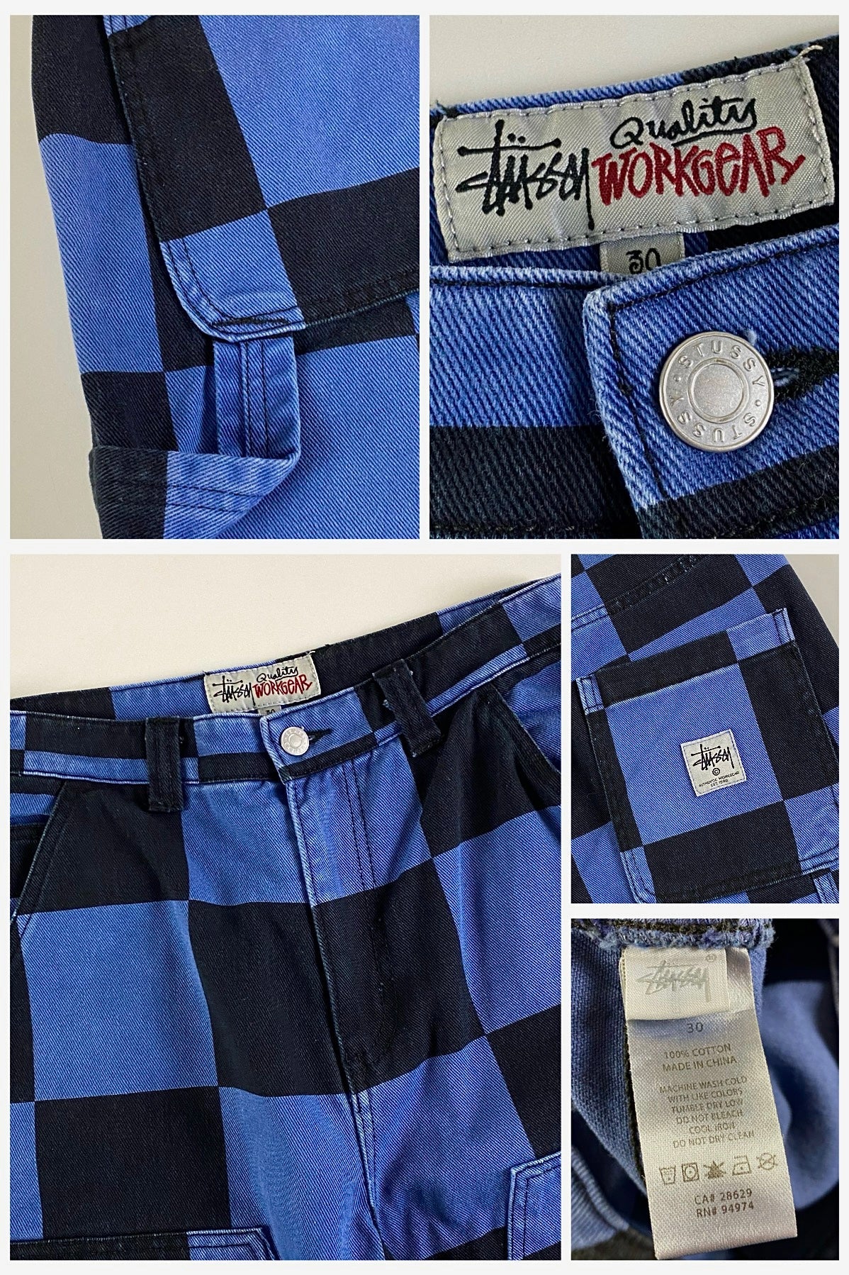 Stussy "Big Ol' Check" Patchwork Work Trousers [W30]
