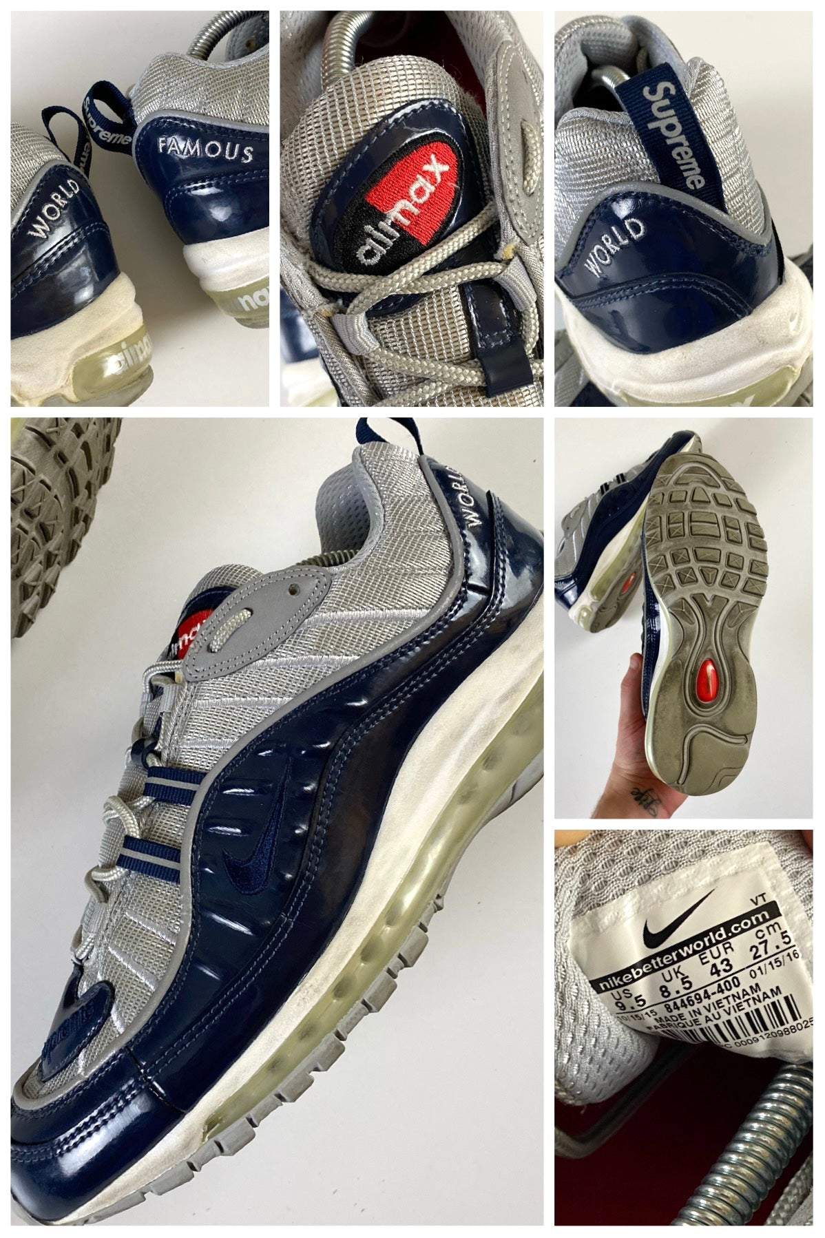 Nike x Supreme 2016 "Obsidian" Air Max 98 [UK8.5]