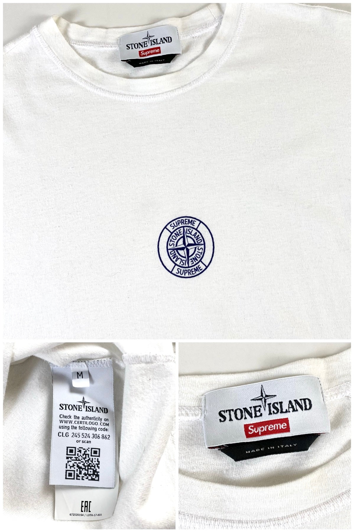 Stone Island x Supreme 2017 White T-Shirt [M]