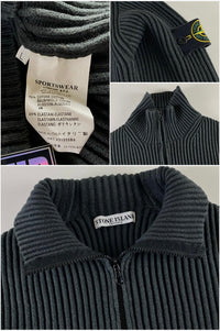 Stone Island 2005 1/4 Zip Ribbed Knitted Sweater [L]