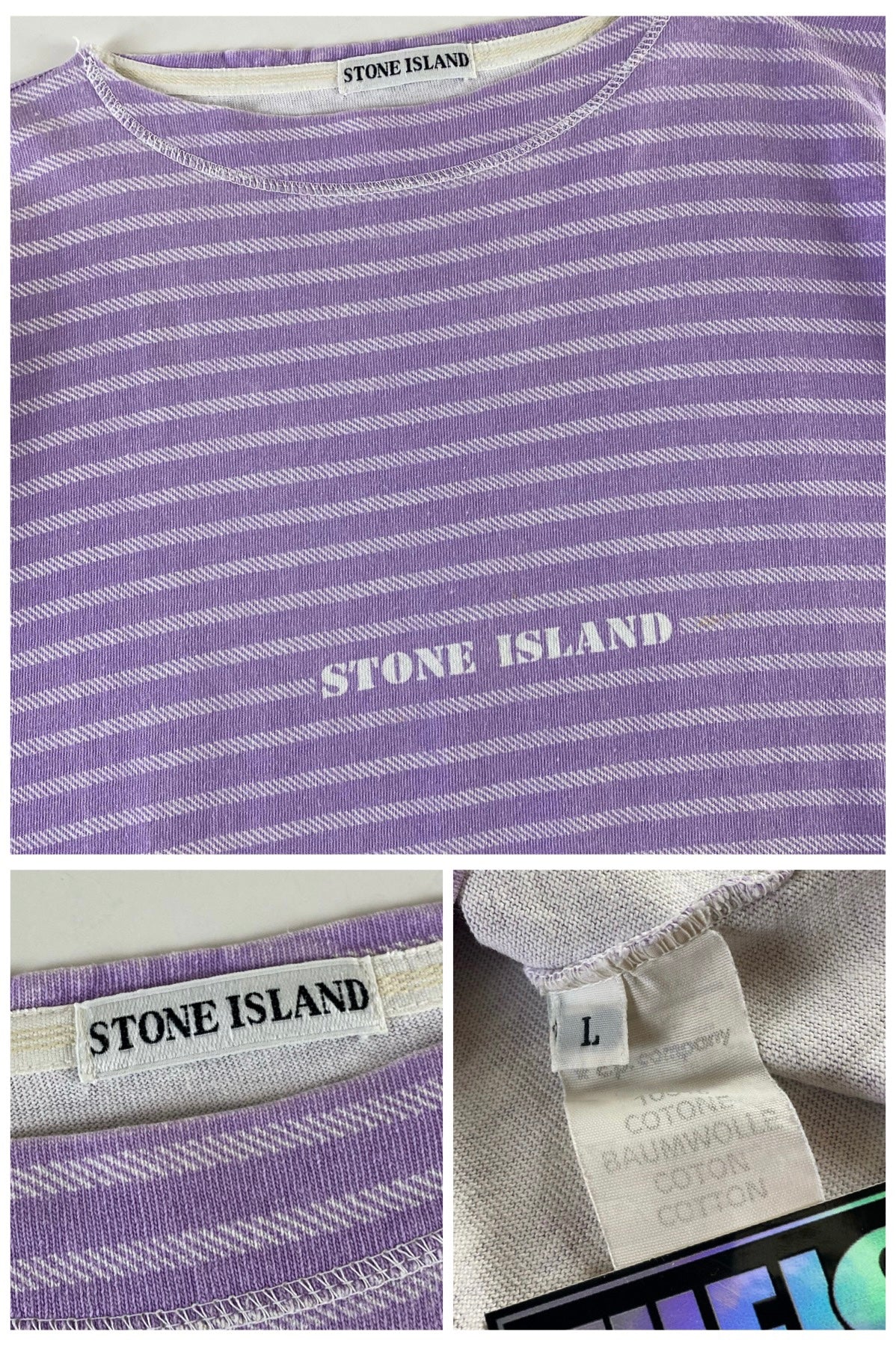 Stone Island 1980's Stencil Logo Striped T-Shirt [L]