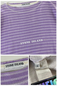 Stone Island 1980's Stencil Logo Striped T-Shirt [L]
