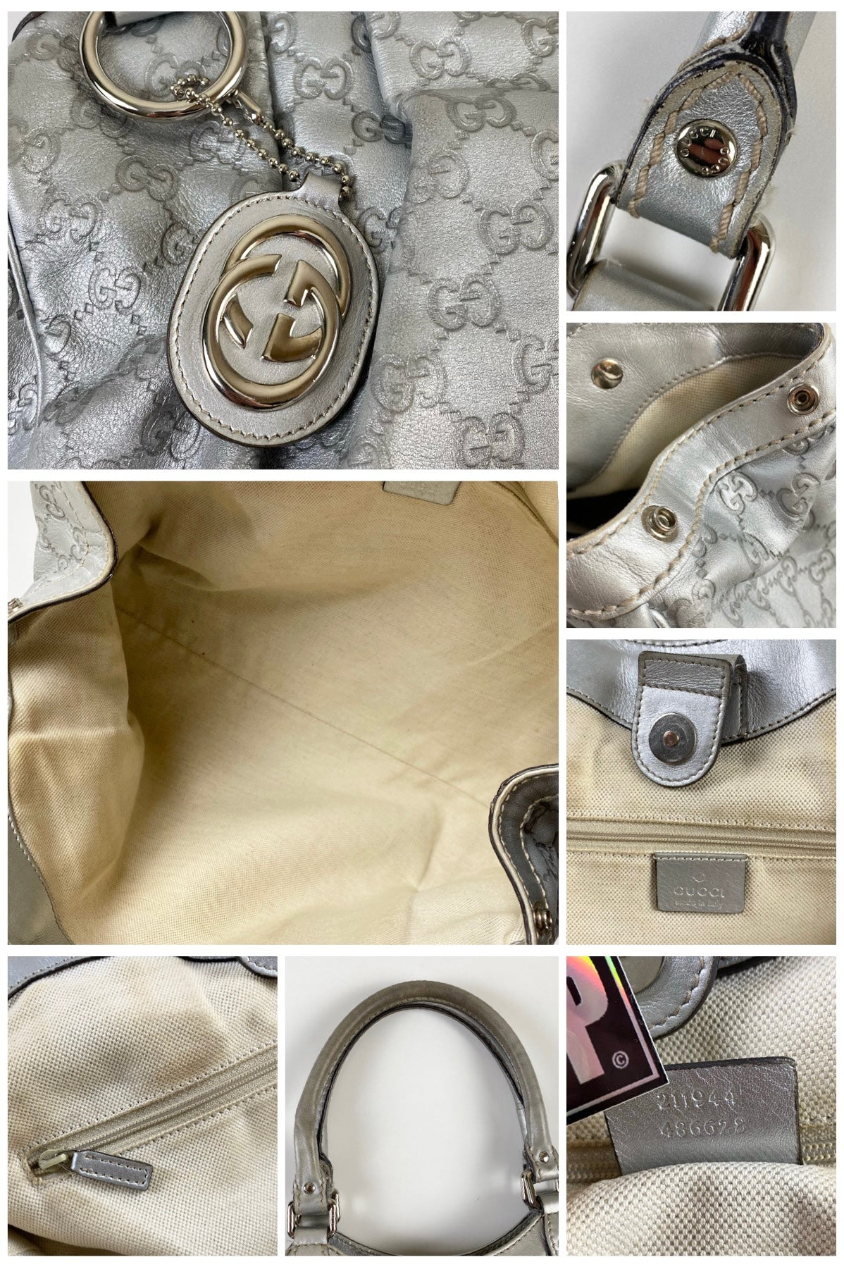 Gucci 1990's Guccissima Monogram Silver Sukey Tote Bag