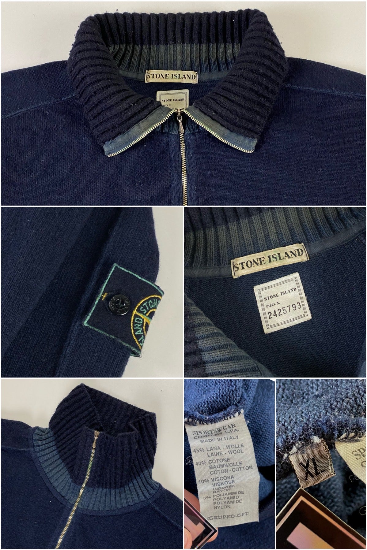 Stone Island 1990's 1/4 Zip Knitted Sweater [XL]