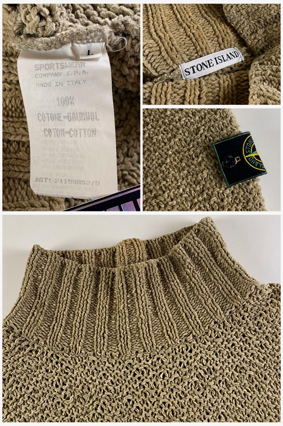 Stone Island 1994 Mock Neck Cable Knitted Sweater [L]
