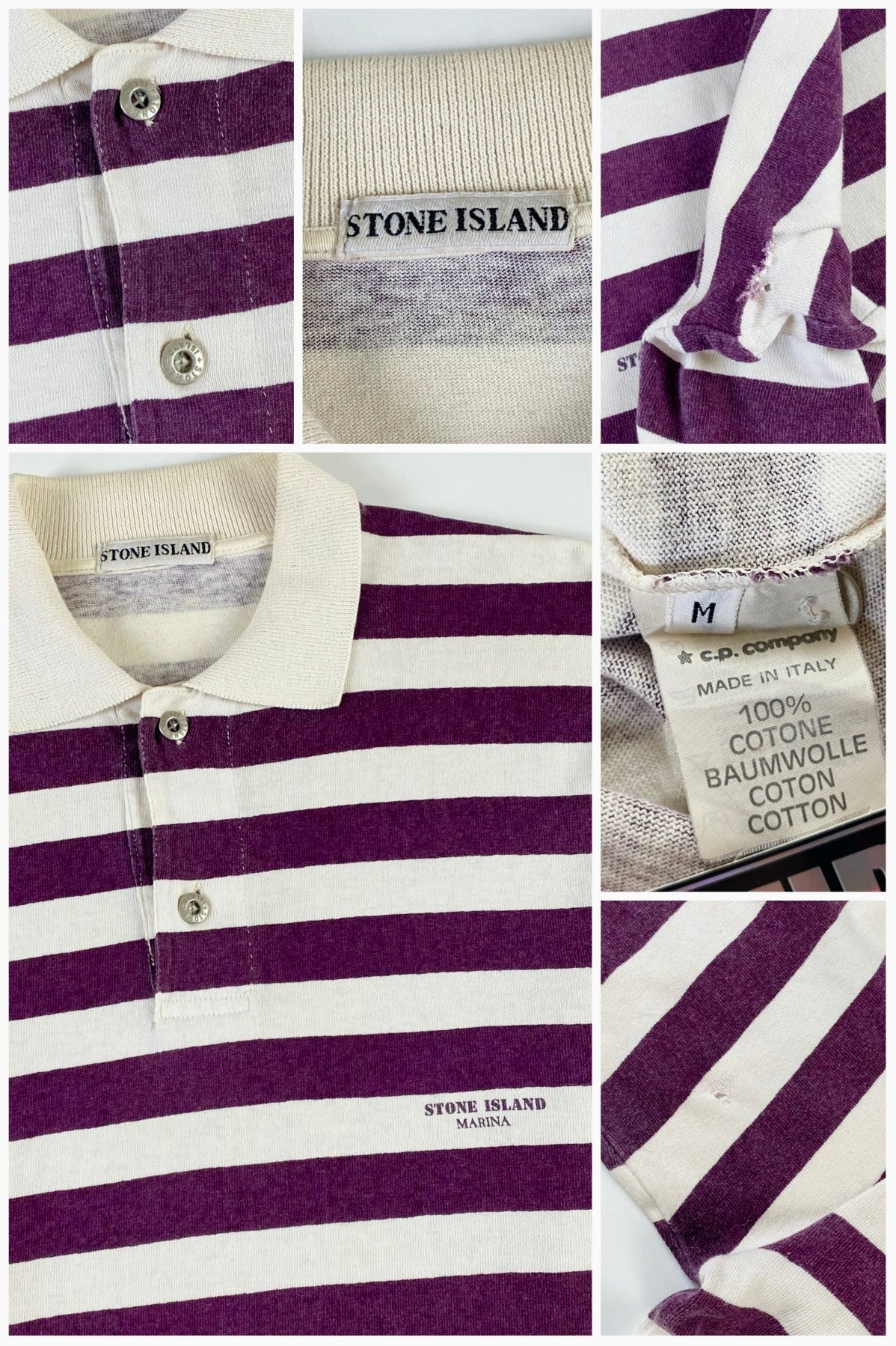 Stone Island 1980s Marina Breton Striped Long Sleeve Polo [M]