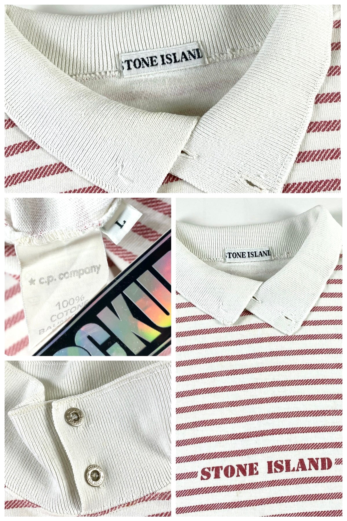 Stone Island 1980's Striped Spellout T-Shirt [L]