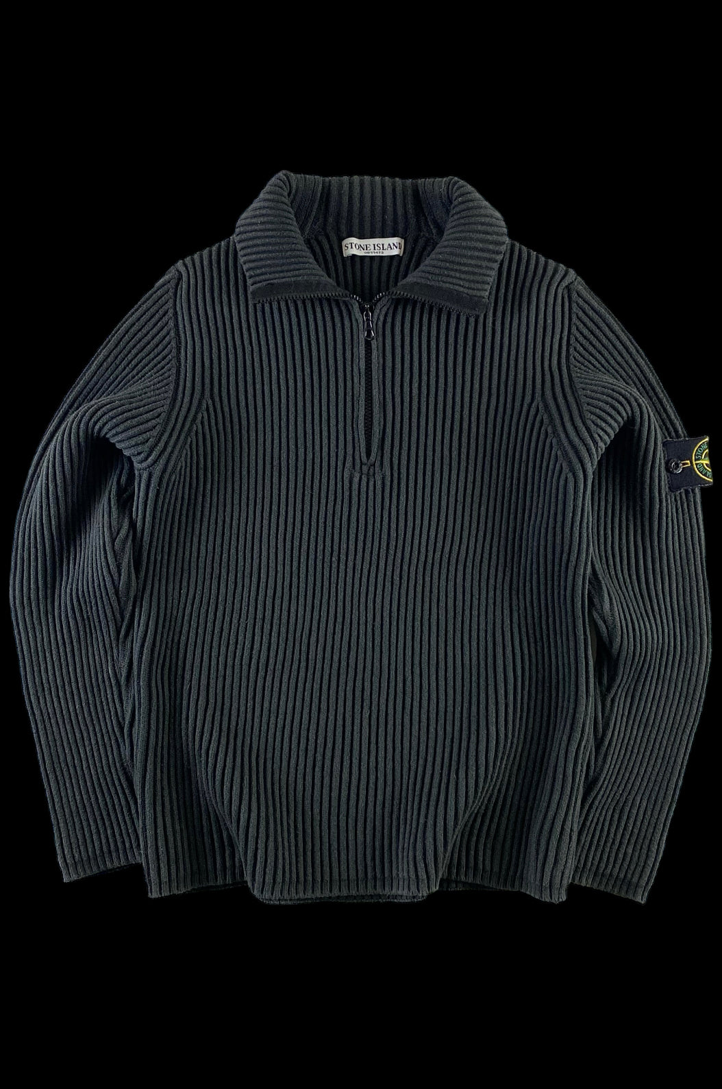 Stone Island 2005 1/4 Zip Ribbed Knitted Sweater [L]