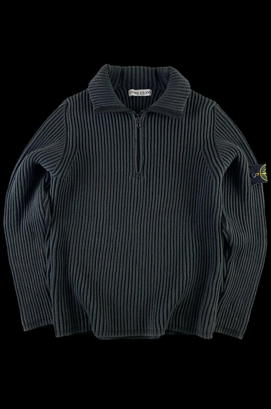 Stone Island 2005 1/4 Zip Ribbed Knitted Sweater [L]
