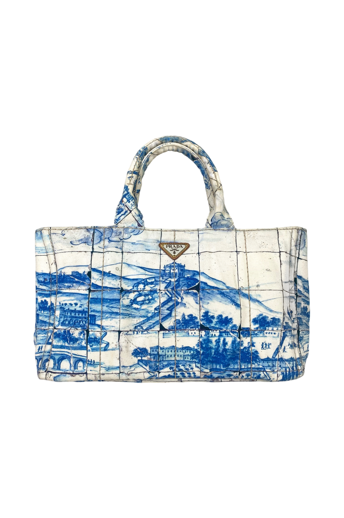 Prada 2000's Canapa Canvas Printed Mosaic Tote Handbag