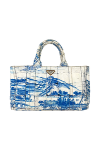 Prada 2000's Canapa Canvas Printed Mosaic Tote Handbag