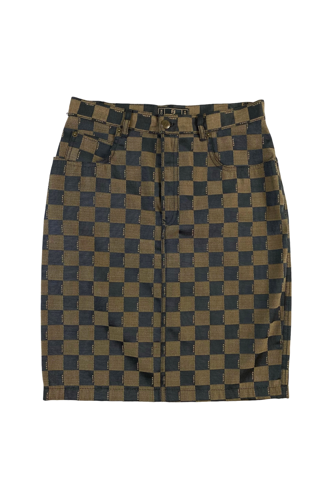Fendi Jeans 1990's Checkered Print Midi Skirt [M]